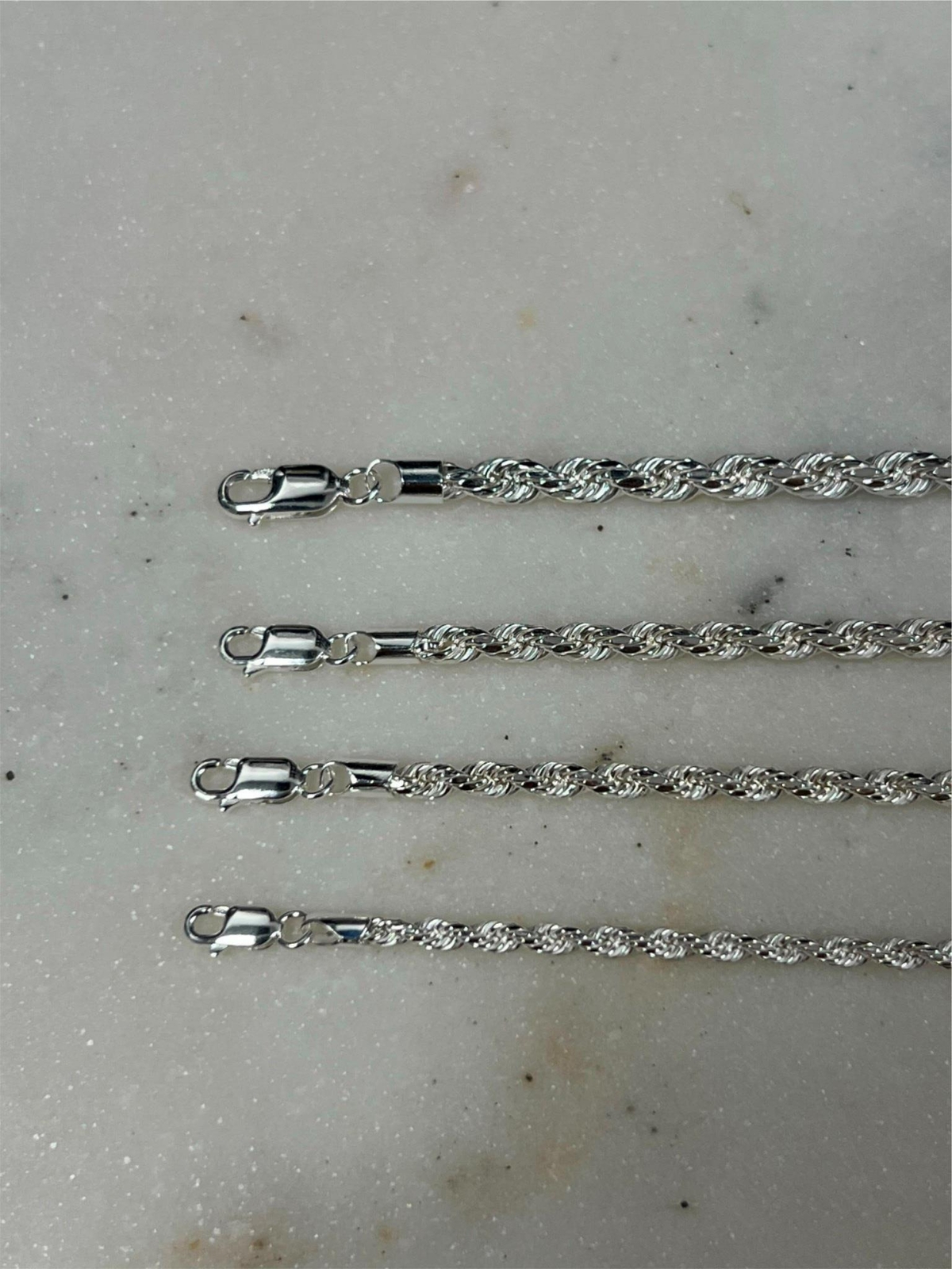 925 Sterling Silver Rope Chain Necklace 3mm 3.50mm 4mm 5mm, Lobster Clasp, New