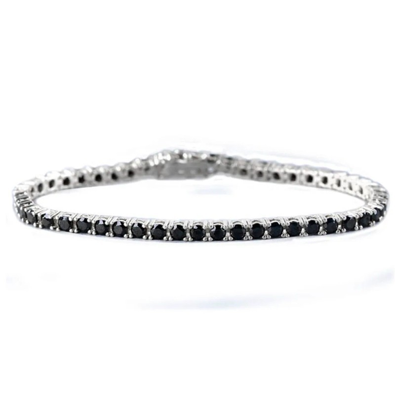 Real Round Black Moissanite Tennis Chain Bracelet 925 Sterling Silver Hip Hop