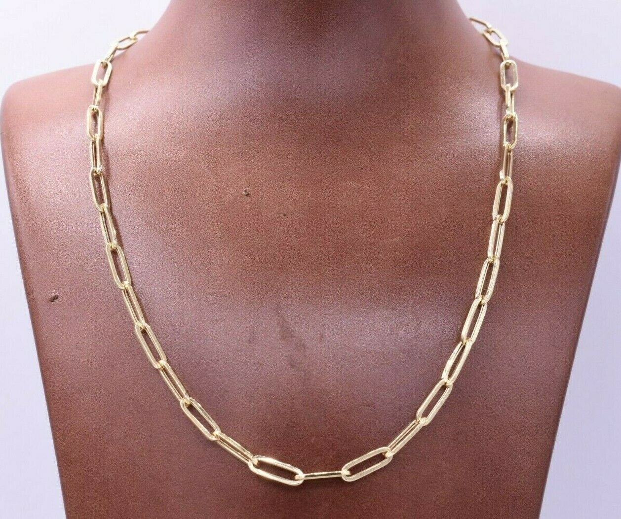 4.2mm Paperclip Long Link Chain Necklace Silver 10K Yellow Gold Plated All Sizes