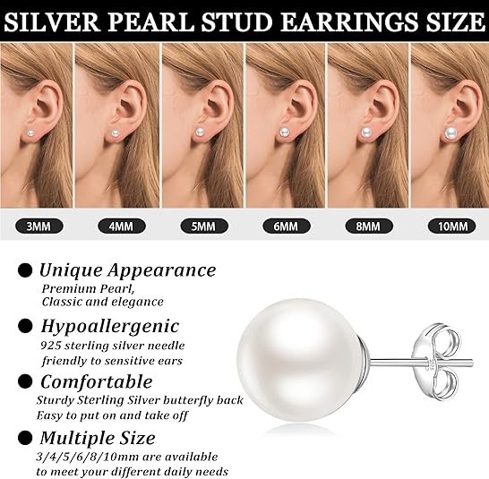 Elegant 925 Sterling Silver Round Pearl Earrings Cubic Zirconia Women Jewelry US