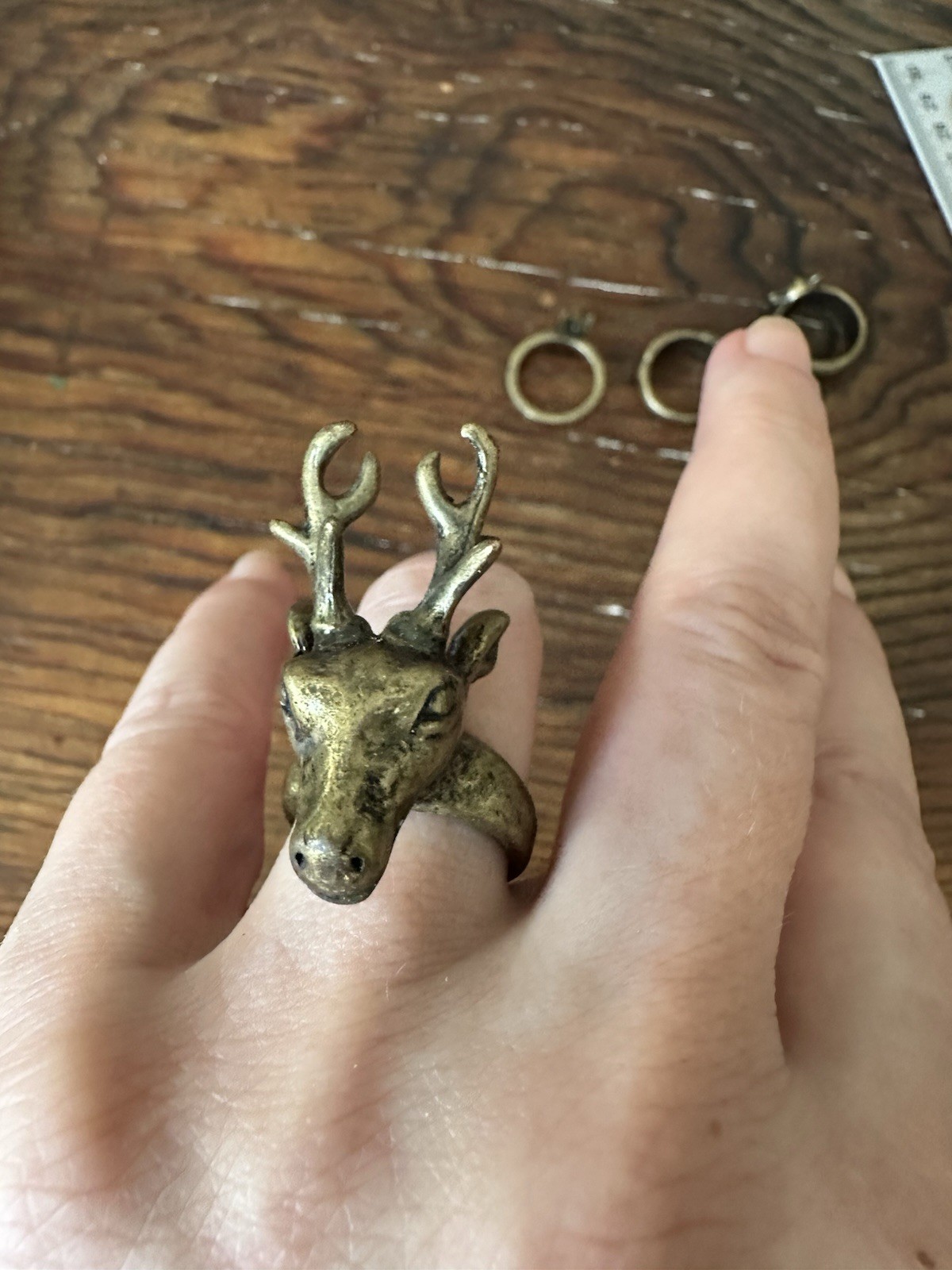 Forest Friends Brass Animal Head 4 Rings Deer/Rabbit/Fox/Owl, size 7.5