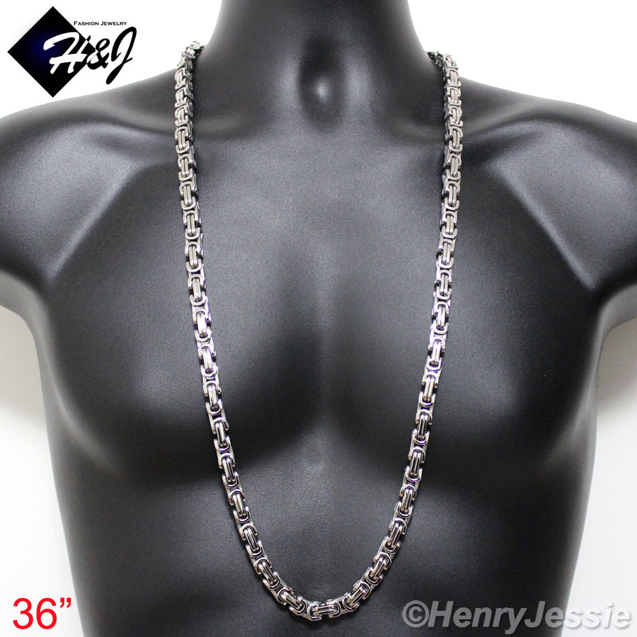 36″MEN’s Stainless Steel HEAVY WIDE 9mm Silver Byzantine Box Link Chain Necklace