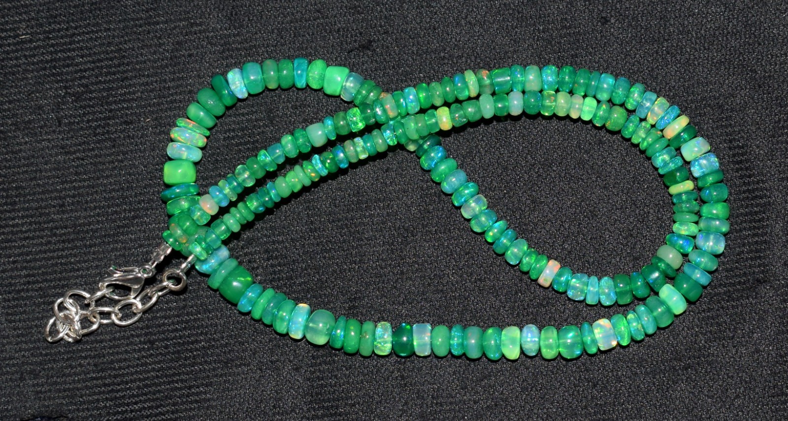 16″Natural Ethiopian Opal Wello Fire Opal Gemstone Bead Necklace