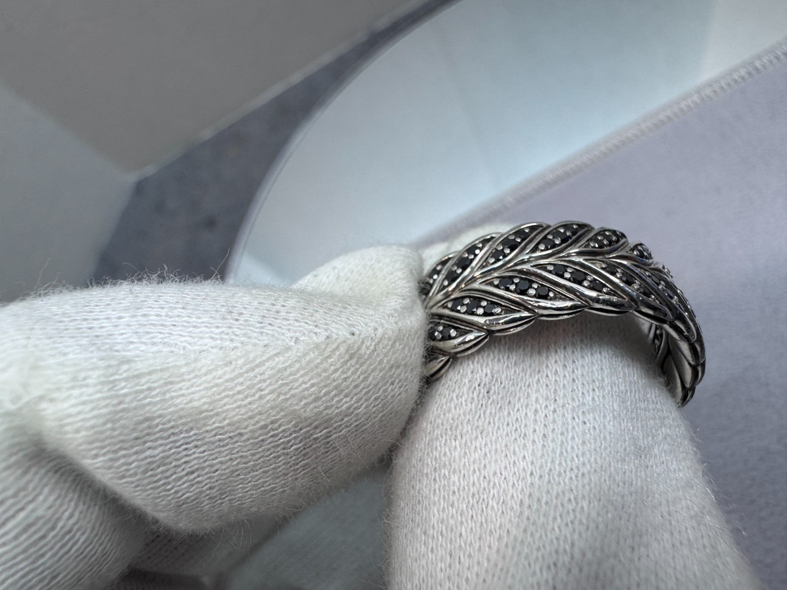 David Yurman Sterling Silver Men’s Diamond Chevron Pave Band Ring 9mm – Size 11