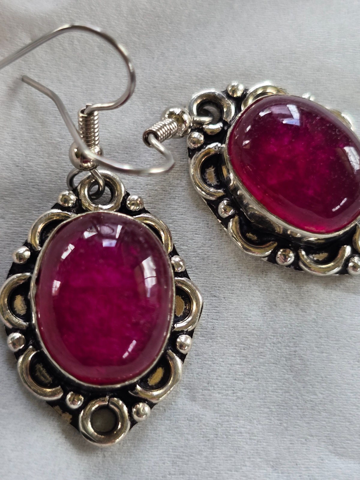 JULY BIRTHSTONE RUBY Sterling Silver Drop Earrings SS Ear Wires 12 x 15mm Stones