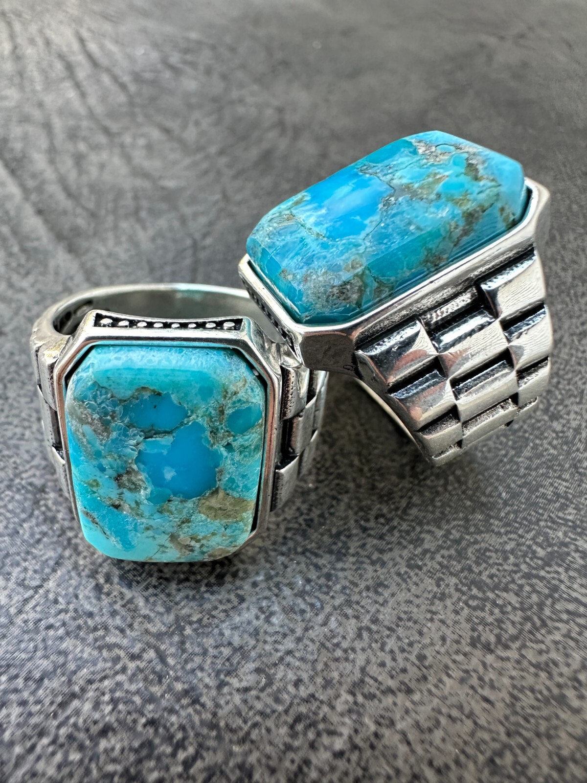 Mens Real Solid 925 Silver Blue Turquoise Natural Native American Gemstone Ring