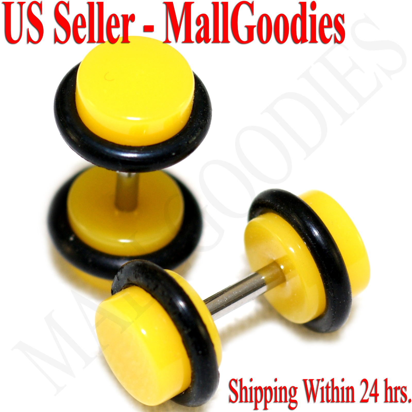 2056 Yellow Fake Cheaters Illusion Faux Ear Plugs 16G Bar 2G = 6mm – 2pcs