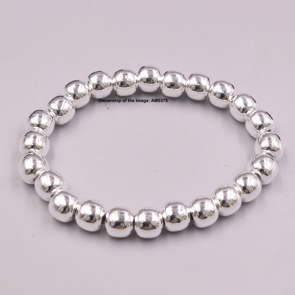 Pure 999 Fine Silver 8mm Barrel Beads Elastic Bracelet DIY Stretch Bracelet
