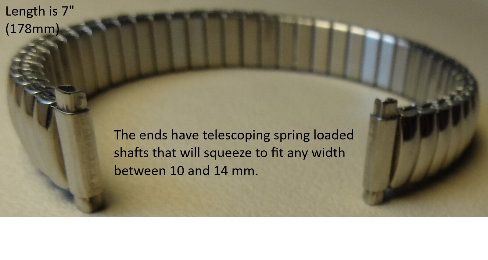 10-14mm Womens Stainless Steel Expansion 7″ (178mm) LONG Silver Tone Watch Band