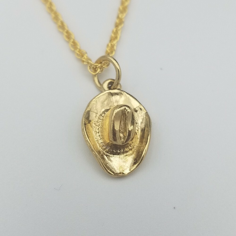 14KT GOLD EP COWBOY HAT CHARM & 16,18,20,24,OR 30″ 14kt GOLD EP ROPE CHAIN-2234