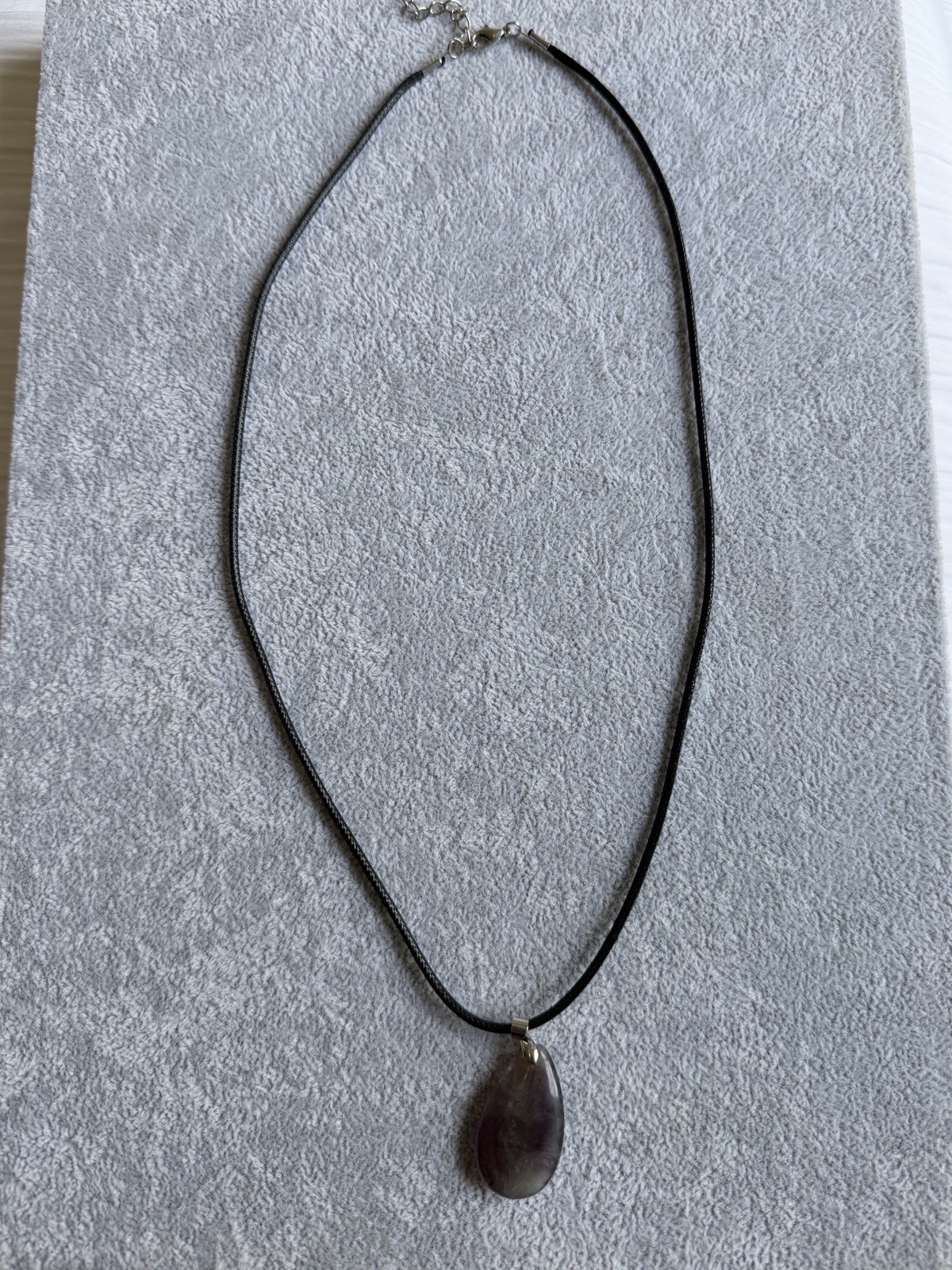 Teardrop Natural Stone Pendant Necklace On Black Cord