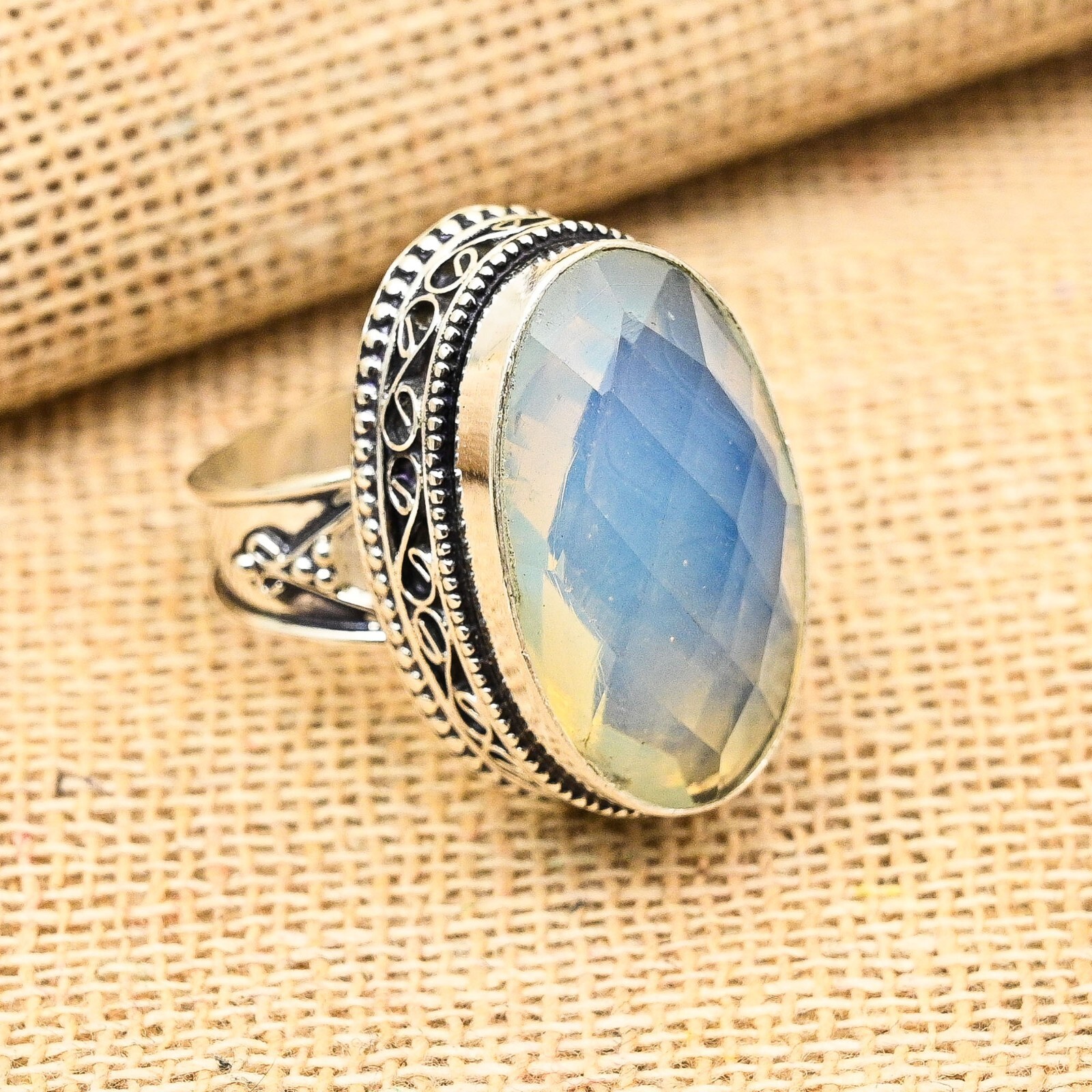 Milky Opal Gemstone Handmade 925 Sterling Silver Ring Jewelry