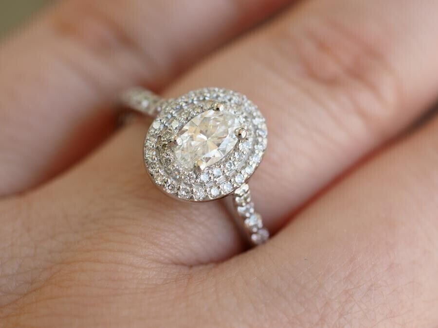 1.50TCW Oval Cut IGI Certified Lab Grown Diamond Double Halo Ring 14k White Gold