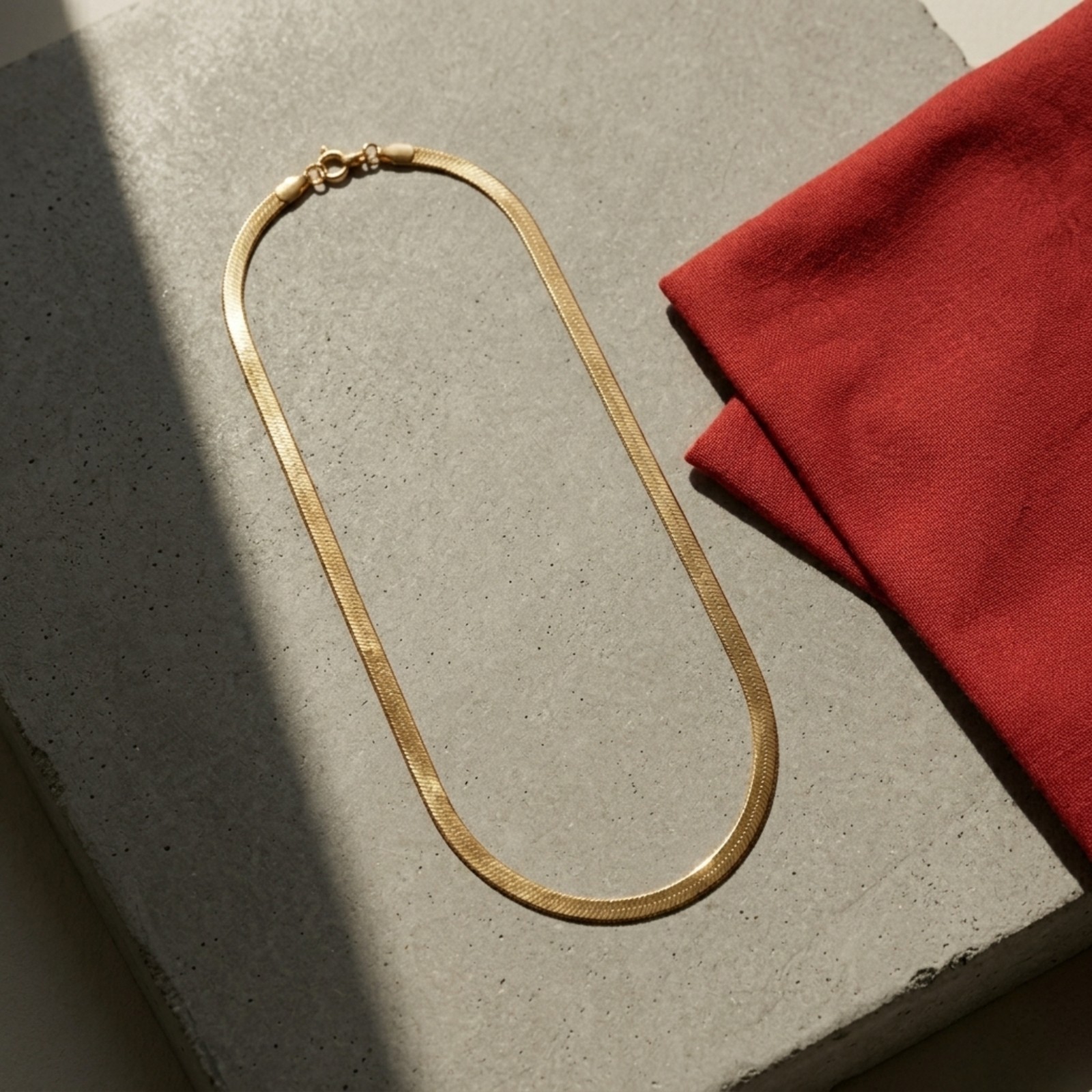 18K Gold PVD Herringbone Chain Necklace Surgical Steel Waterproof Tarnish Free