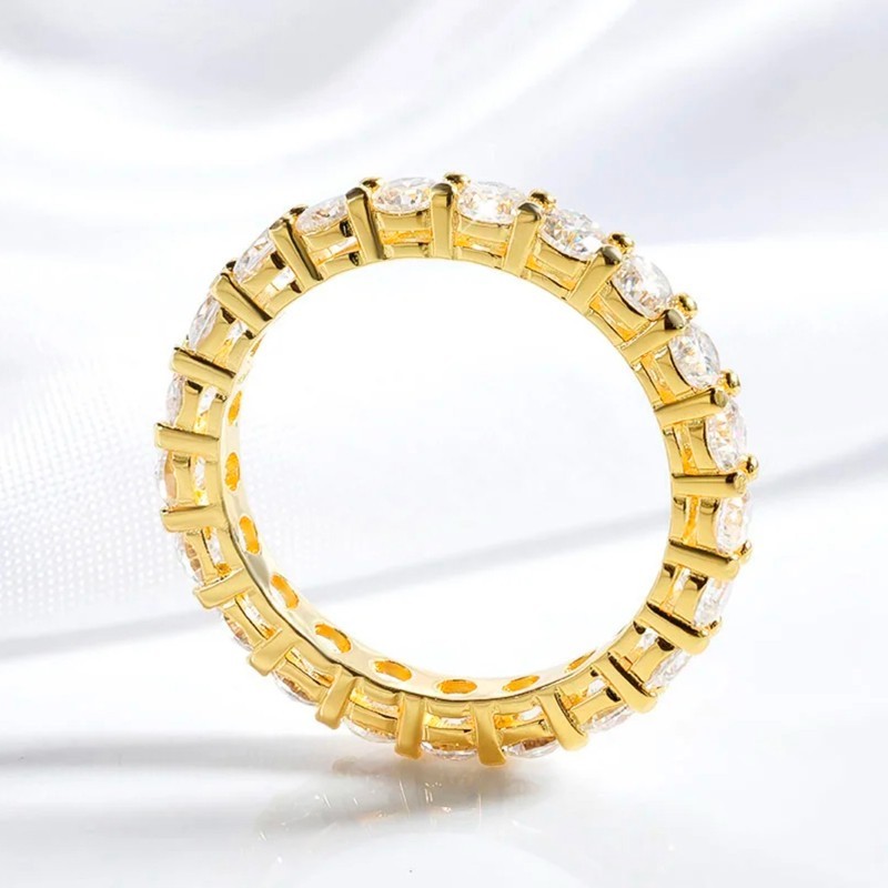 D Color Full Moissanite Ring Eternity Band S925 Silver 18K Yellow Gold Plated