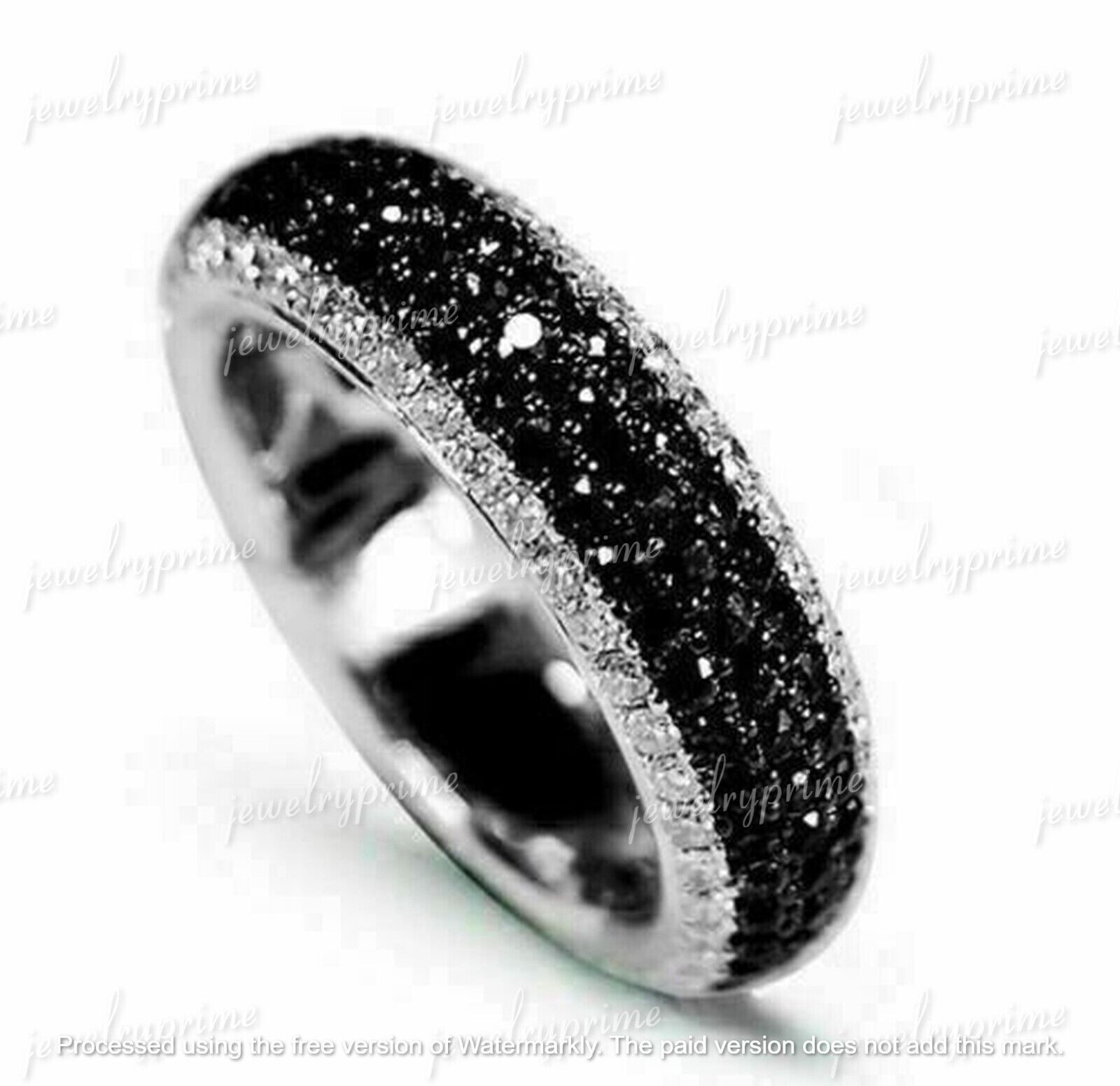 2Ct Round Cut Lab Created Black Diamond Band Ring 14K White Gold Plated Silver
