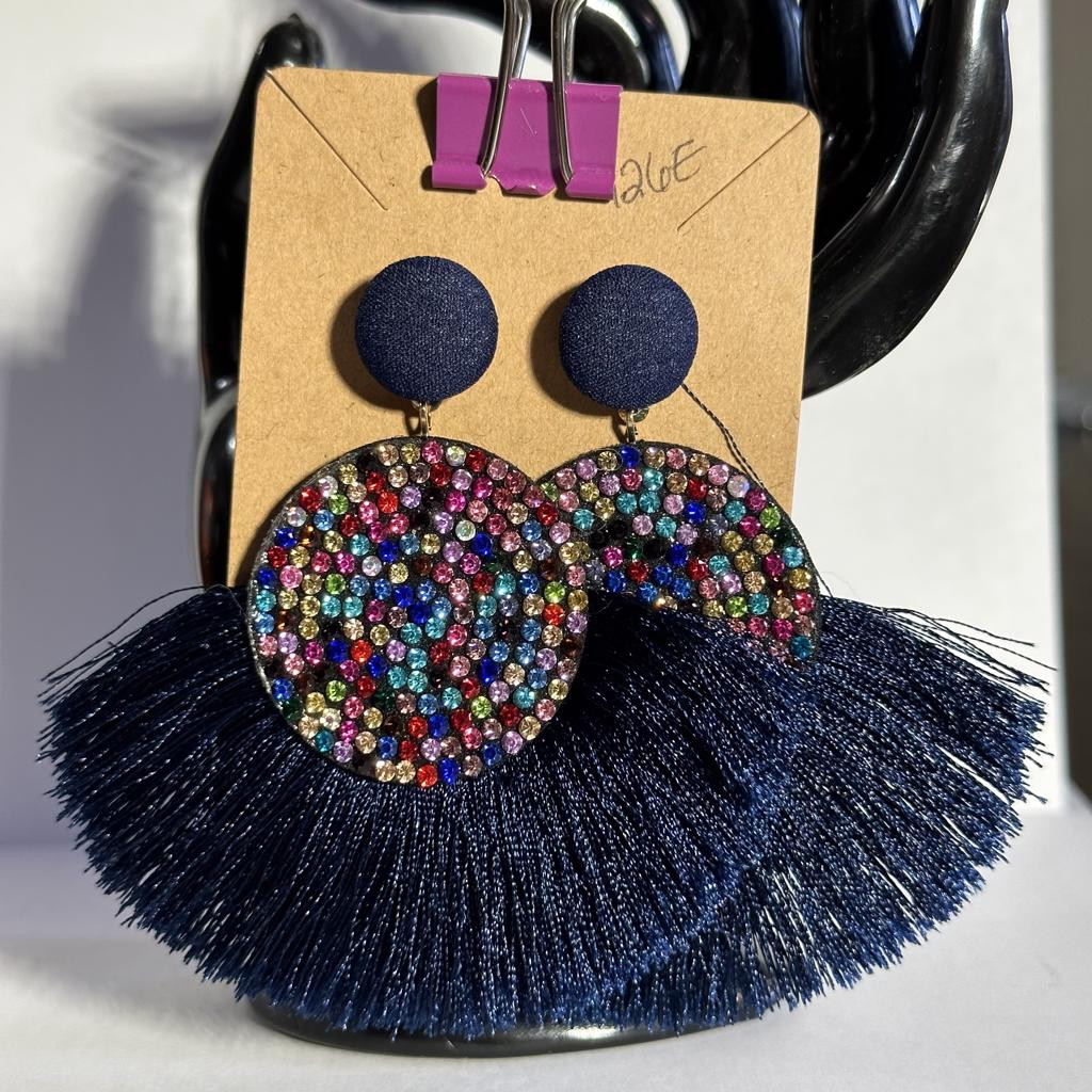 Navy Blue Boutique Style Tassel Earrings with Fringe RS5-32