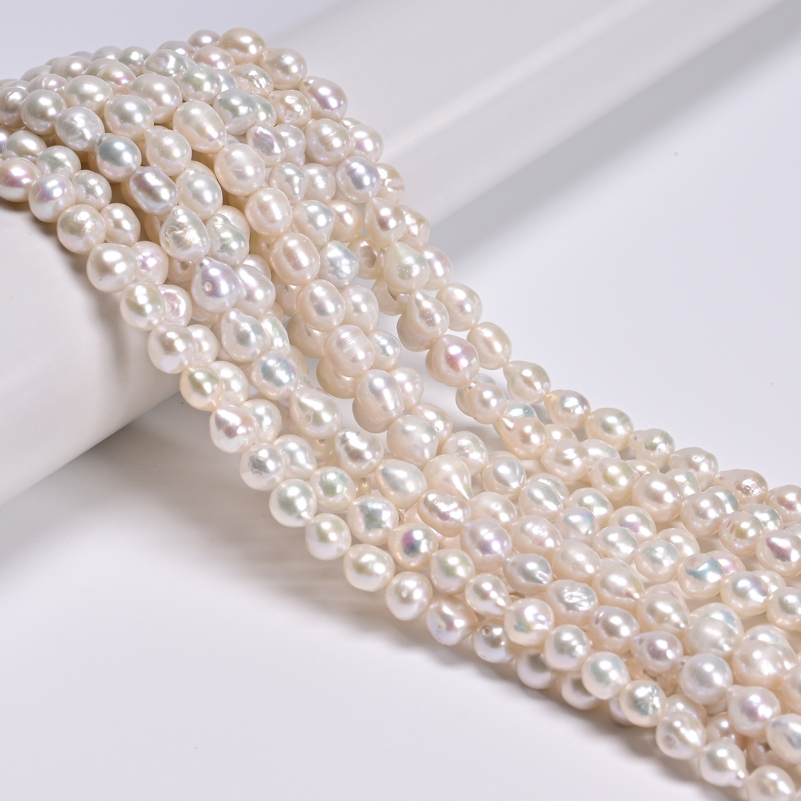 Natural White Fresh Water Pearl Baroque Drop Shape Beads 5-6×6-7mm 15.5” Strand
