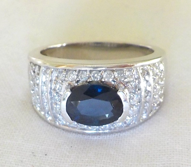 14k White Gold Solitaire Sapphire Diamond Ring – 6.80 gms, Sz 6.75, 1.86 ctw