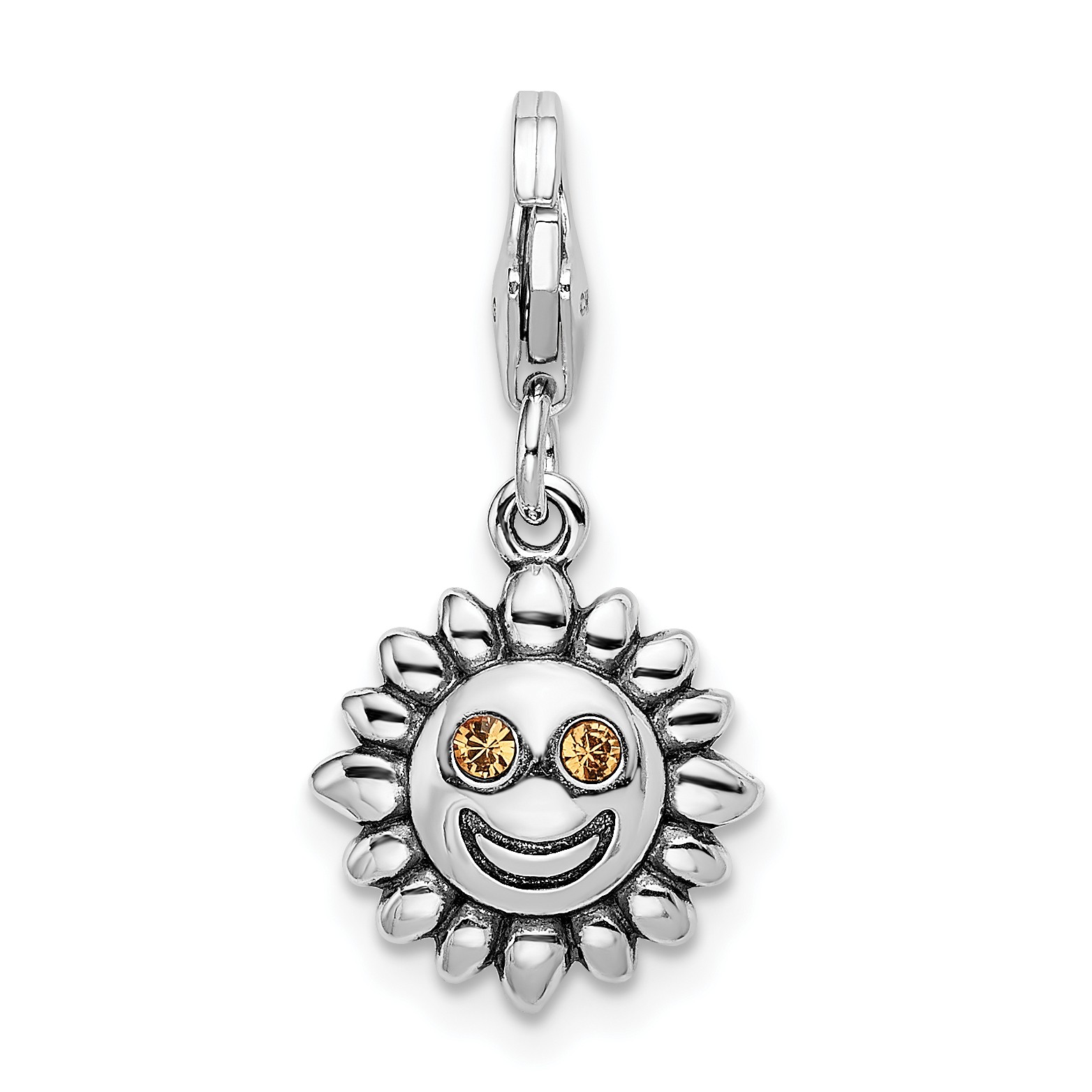 Amore La Vita Silver Polished 3-D Yellow Crystal Sun Charm with Fancy Lobster C