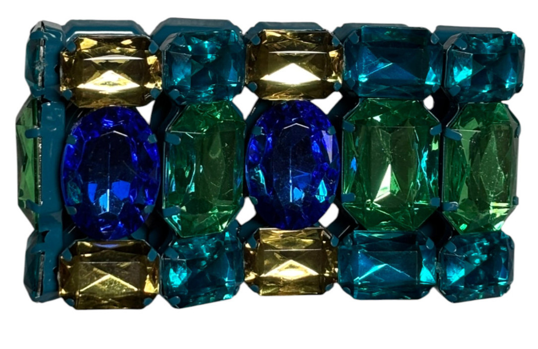 Multi Blue Green Faceted Lucite Gem Stud Wide stretch Bracelet