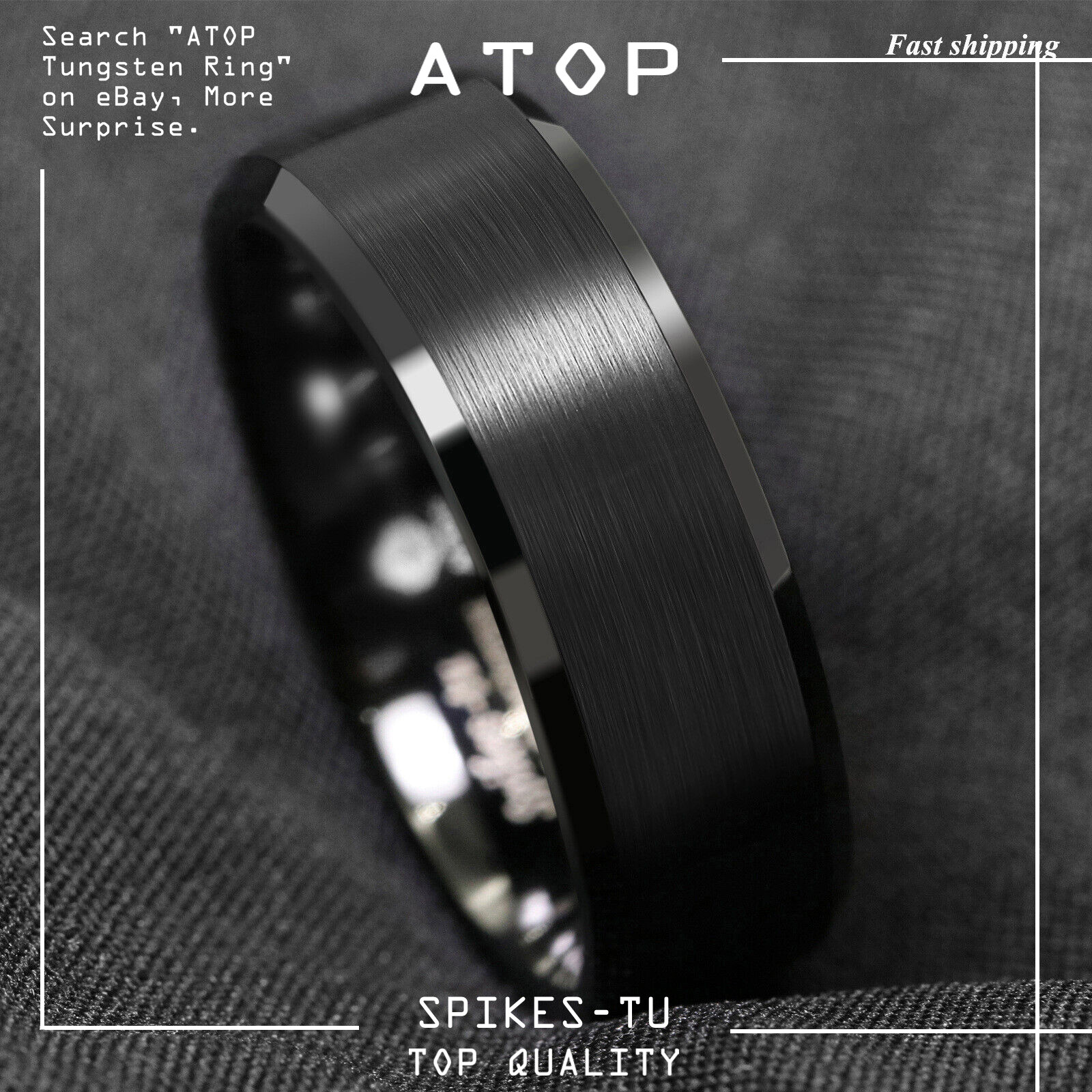 8/6mm Classic Black Brushed Tungsten Carbide Ring Bridal Band ATOP Men’s Jewelry