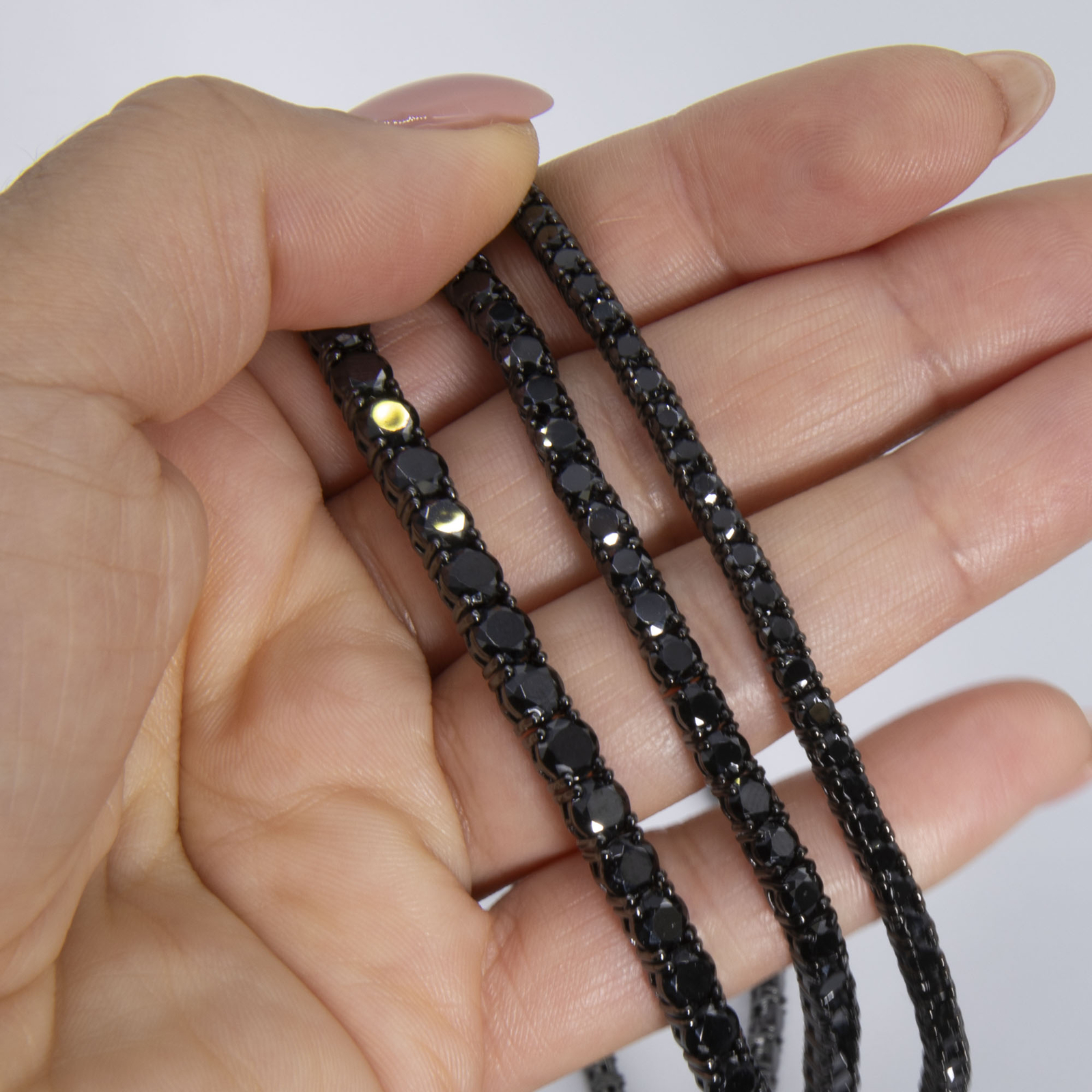 Shiny Black Tennis Chain Necklace Sterling Silver 925