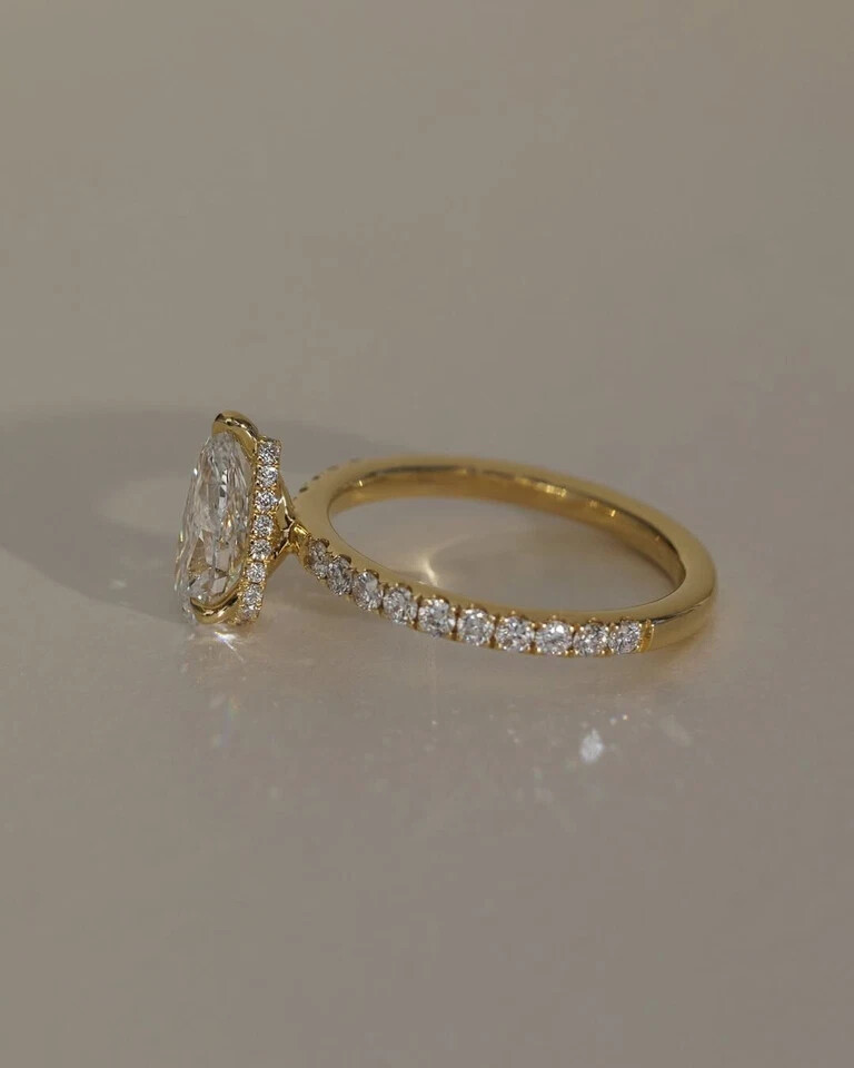 2.10Ct Pear IGI Certified Lab Grown Diamond Engagement Ring 14K Real Yellow Gold