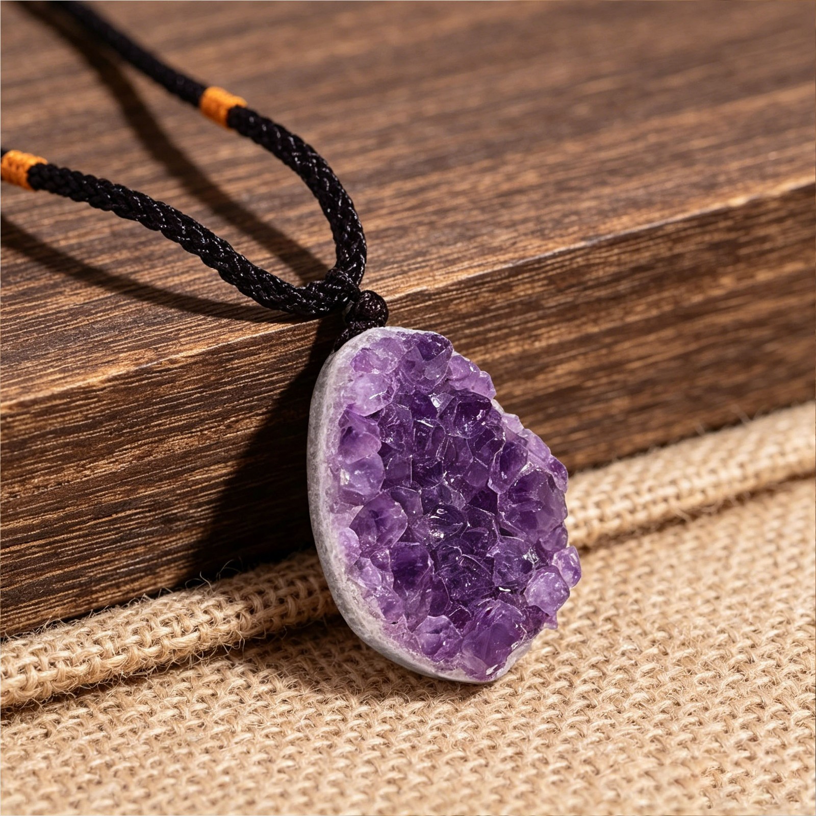 Raw Amethyst Cluster Necklace Purple Crystal Spiritual Protection Amulet Pendant