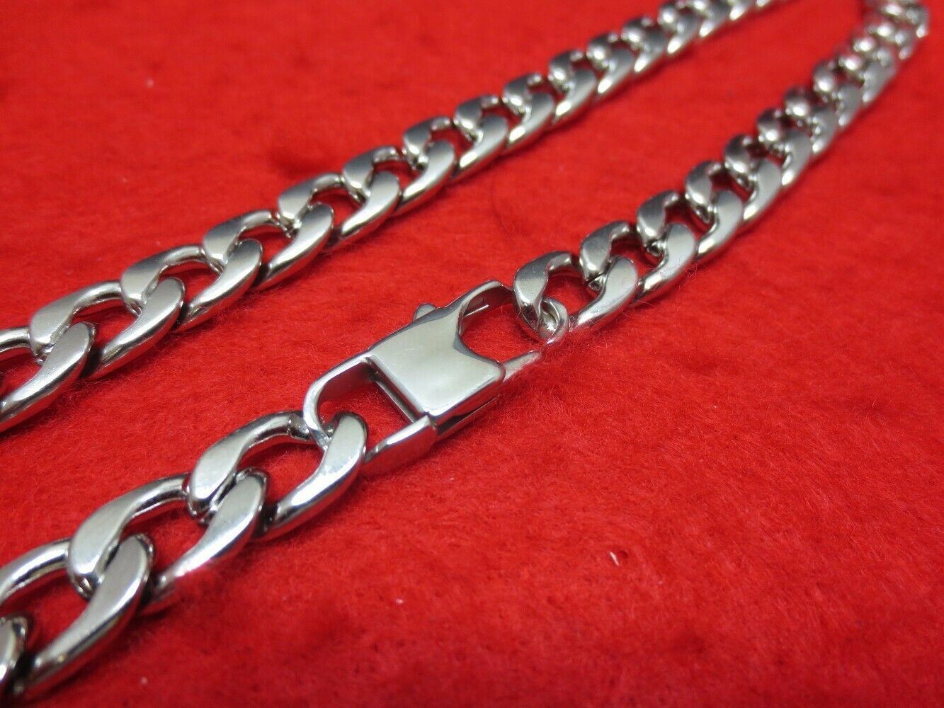 36 inch 12MM STAINLESS STEEL SILVER CURB CHAIN NECKLACE WITH SPECIAL CLASP
