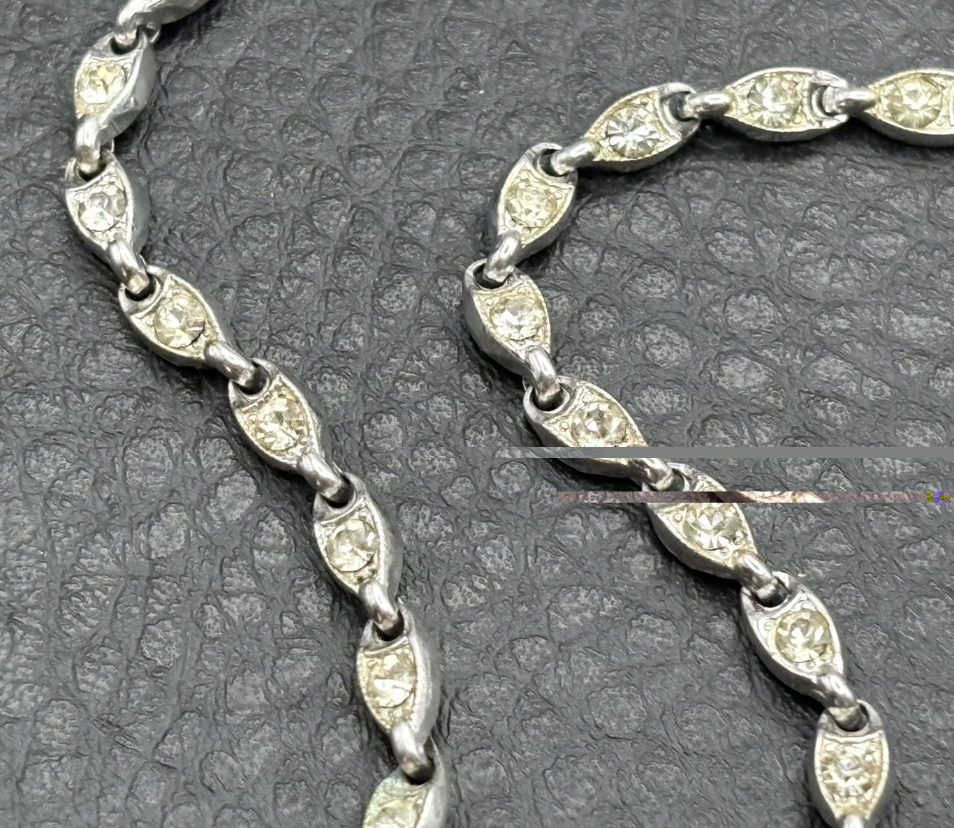 Vintage Art Deco Rhinestone Flower Silver Tone 15.5” Necklace Choker READ