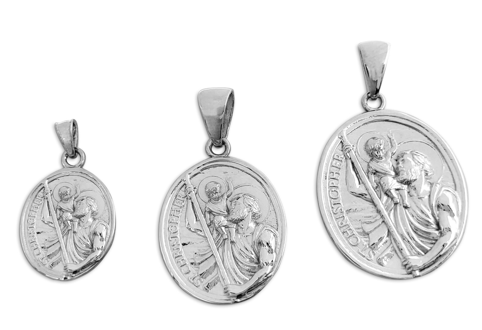 Real 18K White Gold Saint Christopher Pendant, Patron Saint Protective Medallion