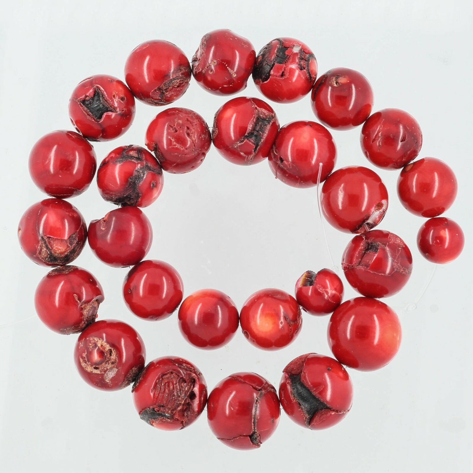 17.5″ Red Bamboo Coral Graduated Round Beads 12-19mm #63135