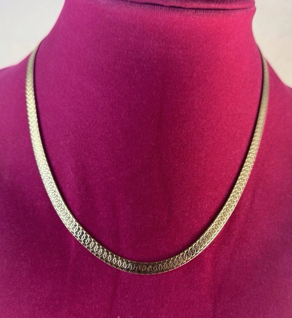 Technibond Reversible Herringbone Chain Necklace Gold Plated Sterling Silver
