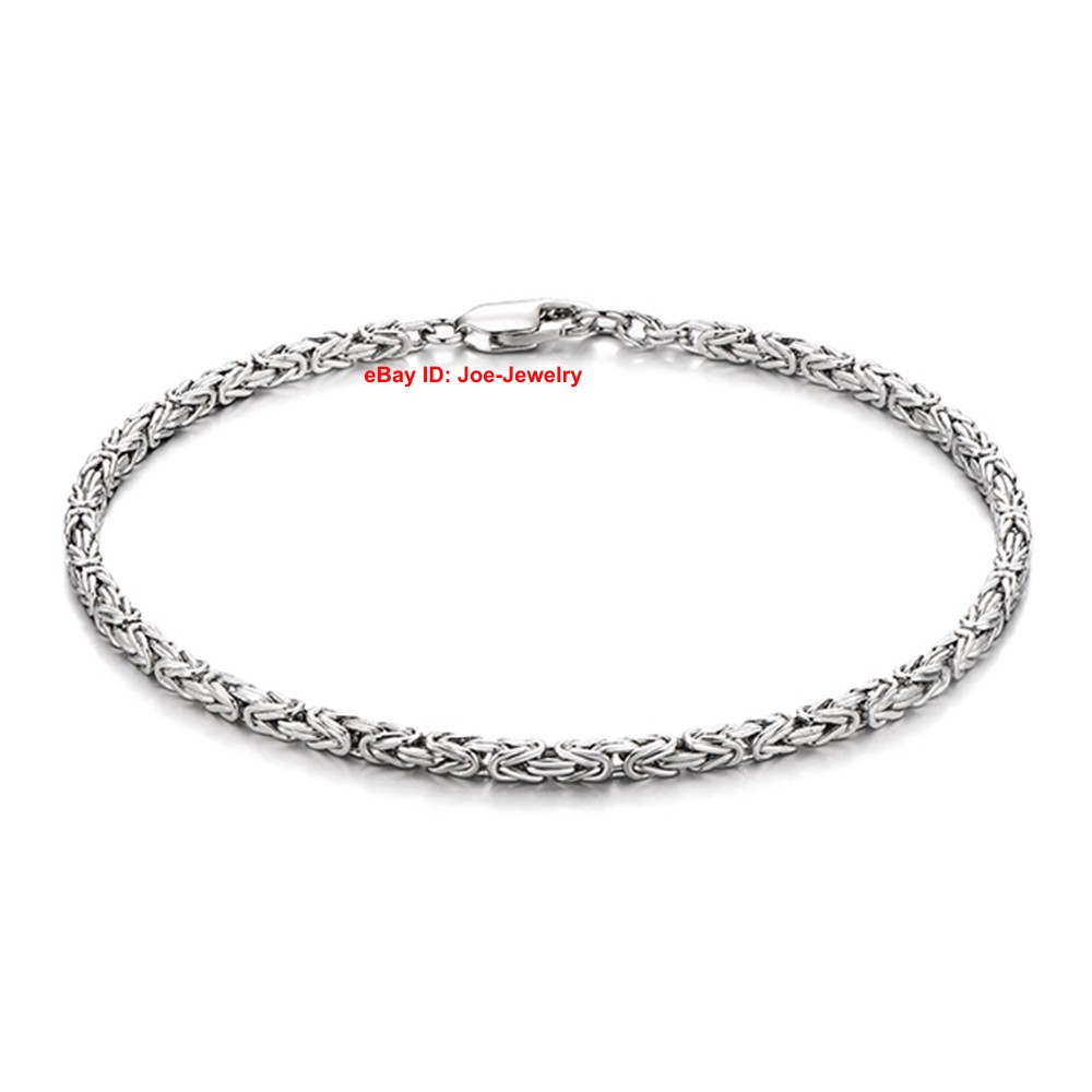 Pure 925 Sterling Silver Bracelet 2.5mm Byzantine Link Chain Bracelet 6.7-8.3″L