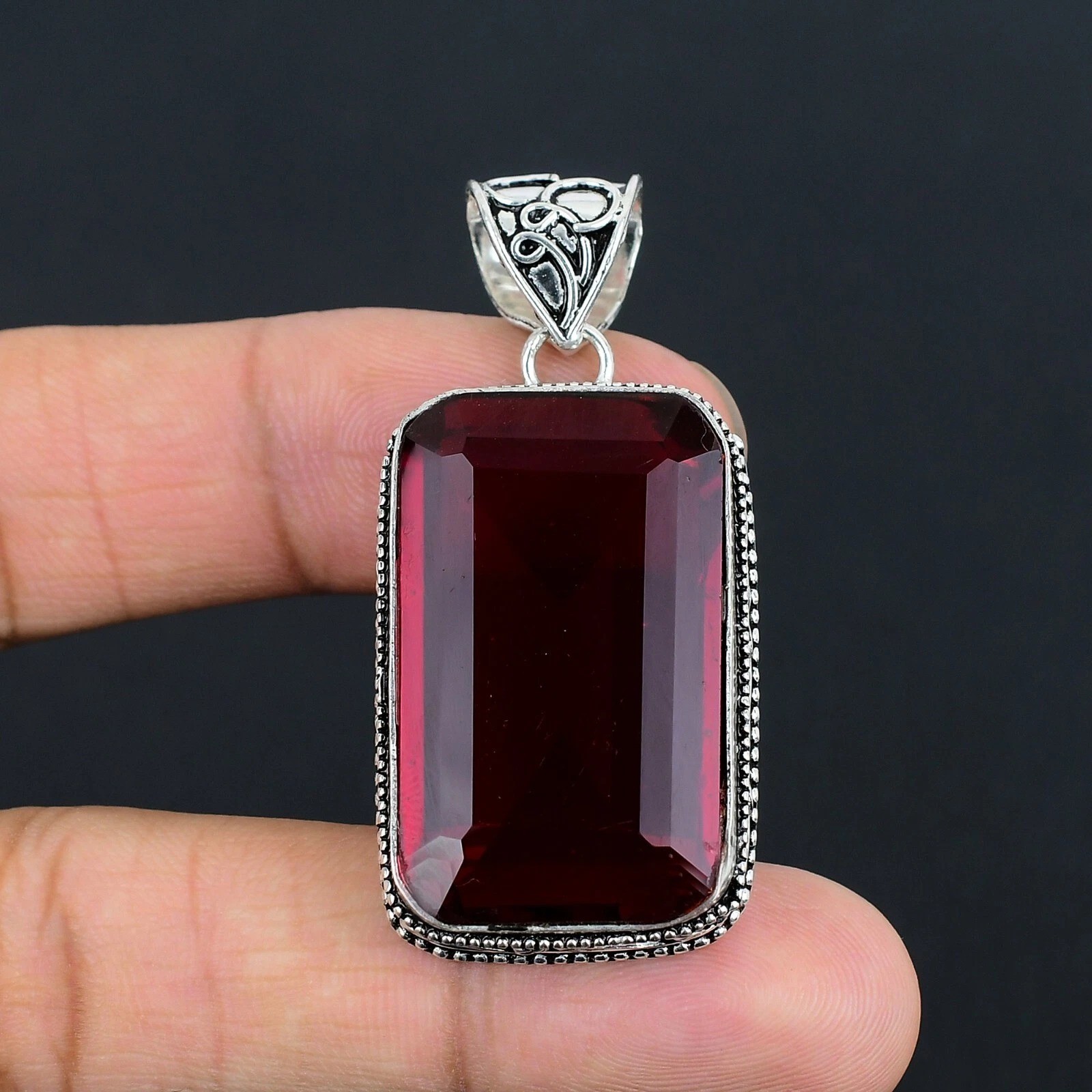 Mozambique Garnet Gemstone Handmade 925 Sterling Silver Jewelry Pendant 2.10″