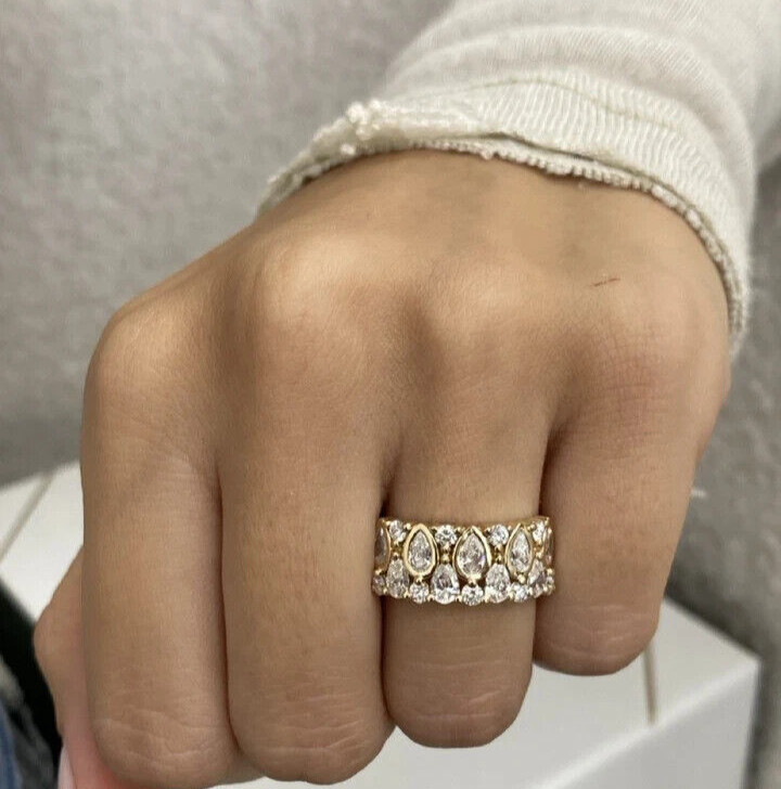 Wedding Ring Diamond Band Pear & Round EF VS Lab Grown Solid 14k Yellow Gold