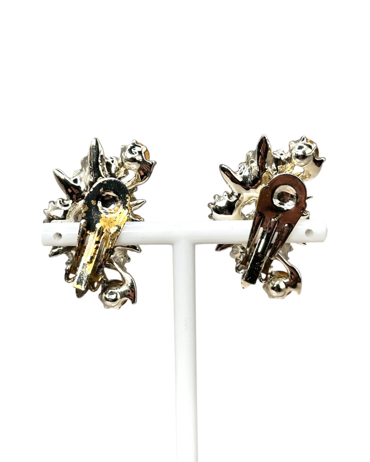 Vintage Yellow Daisy Enamel & Rhinestone Clip-On Earrings