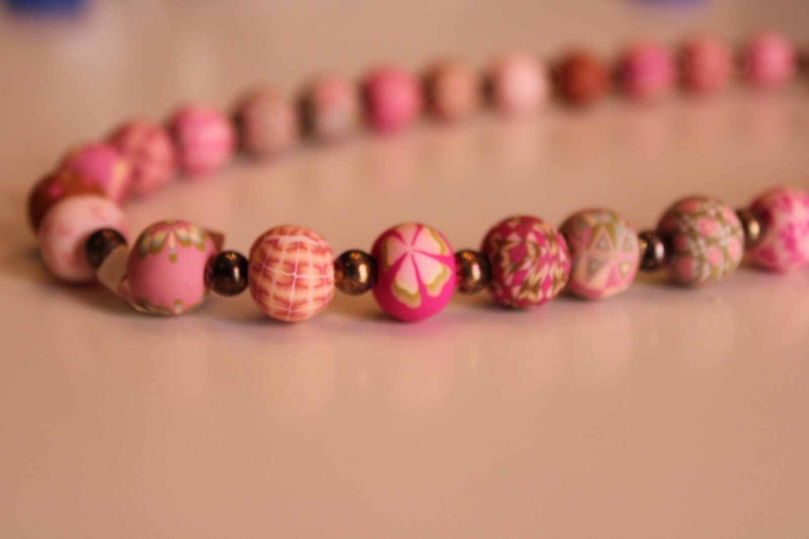 Viva 18” Pink Clay Beads/ Beaded Necklace stretch