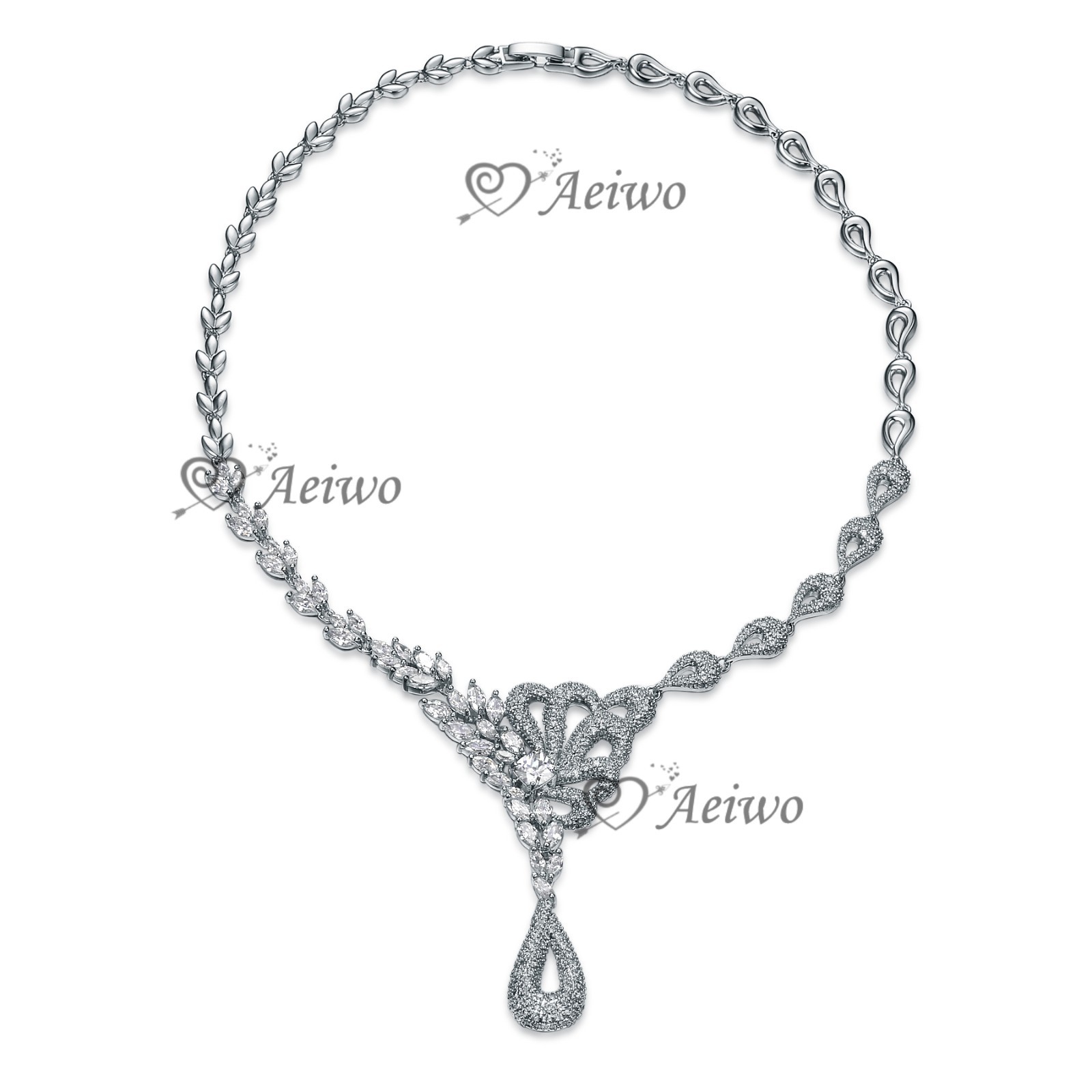 18K WHITE GOLD FILLED SIMULATED DIAMOND WEDDING PARTY NECKLACE LUXURY