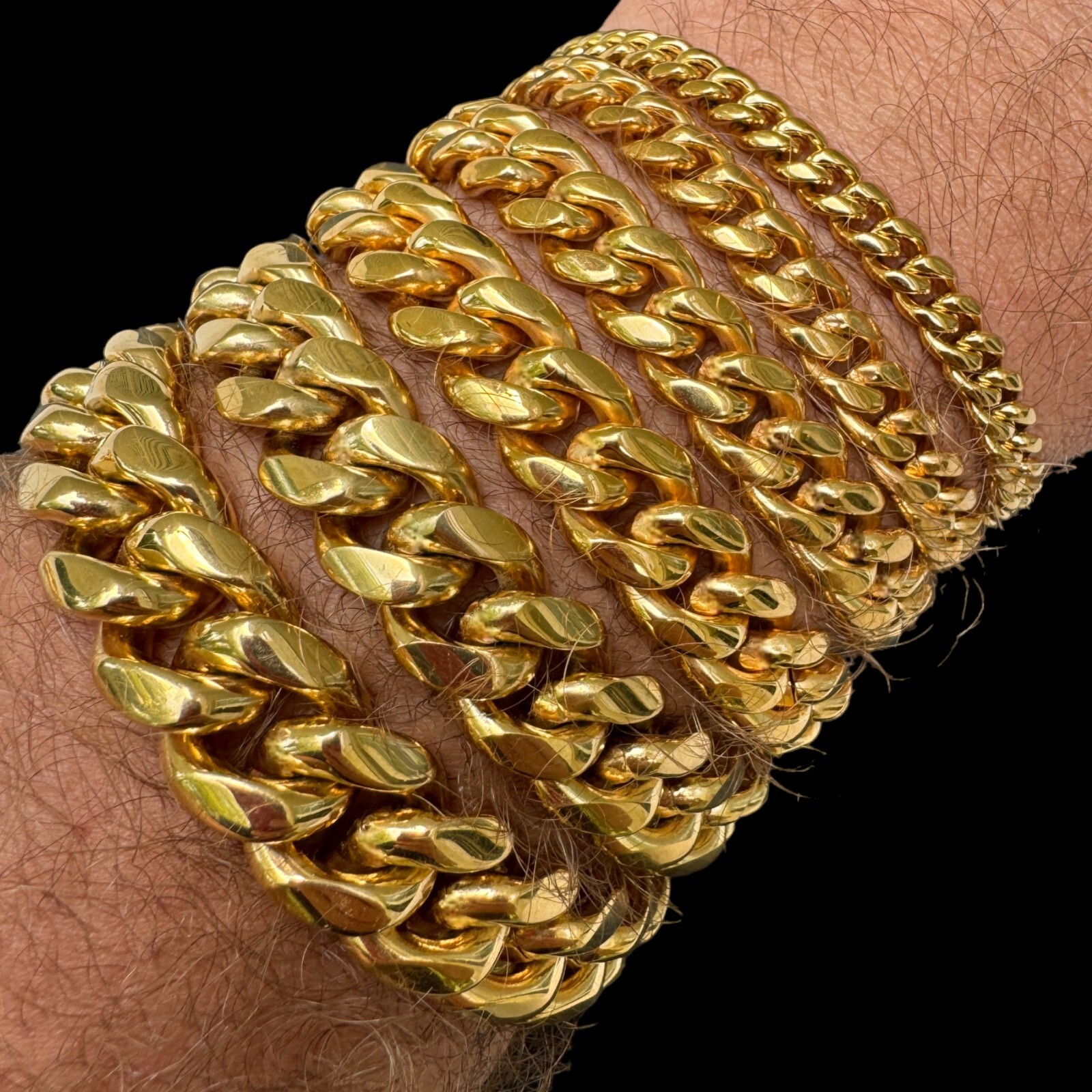 Miami Cuban Link Bracelet 18k Yellow Gold Plated Stainless Steel 6-18mm