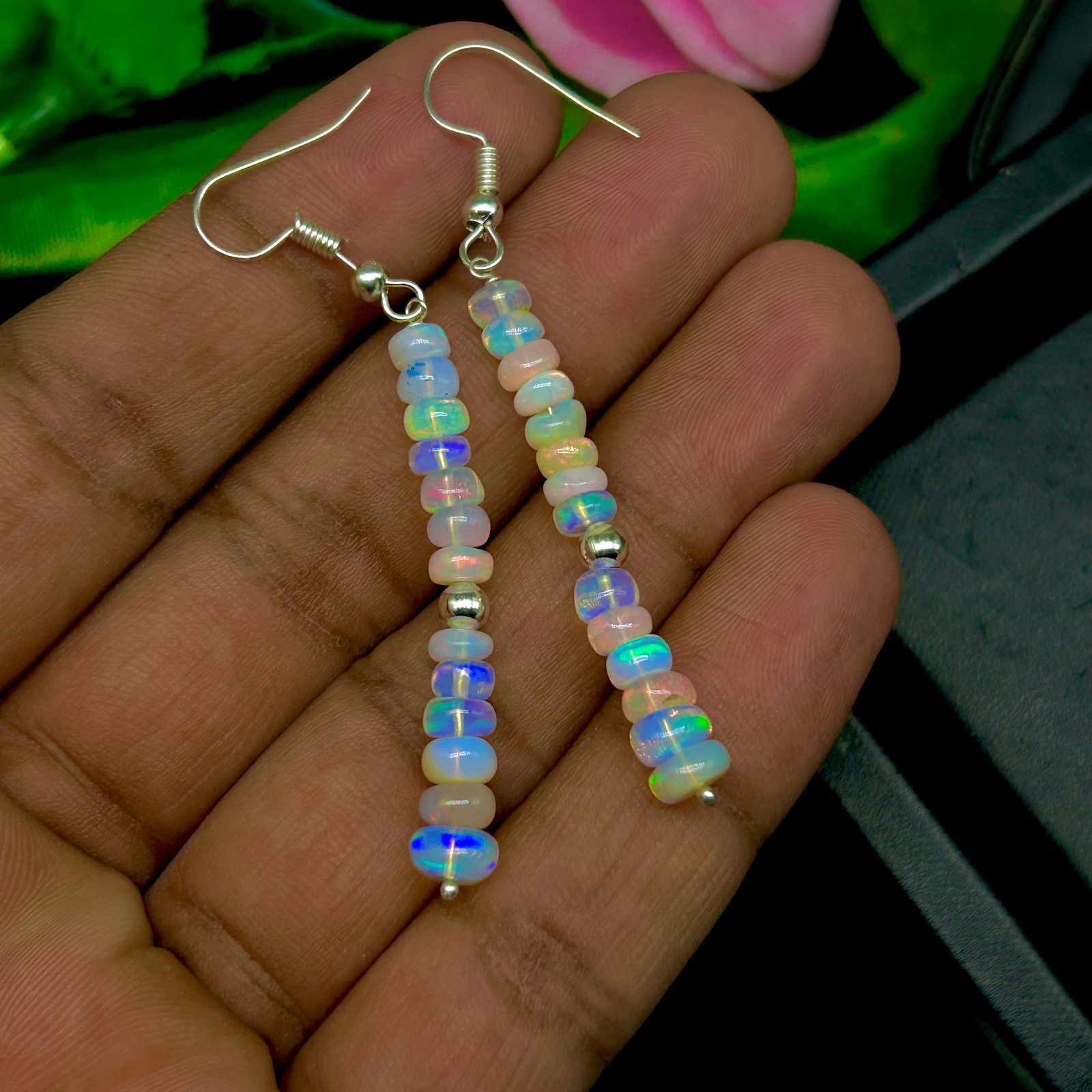AAA+ Fire Opal Beads Cluster Earring, Natural Multifire Opal Beaded Earring