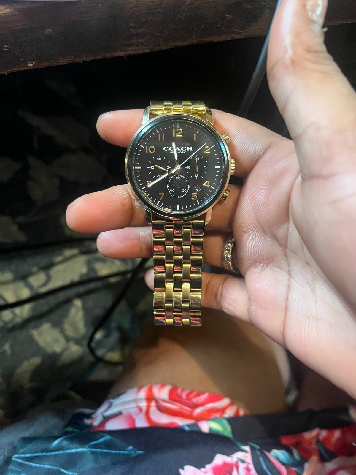 Coach New York Gold-Tone Chronograph Women’s Watch | Black Dial | Stainless Stee