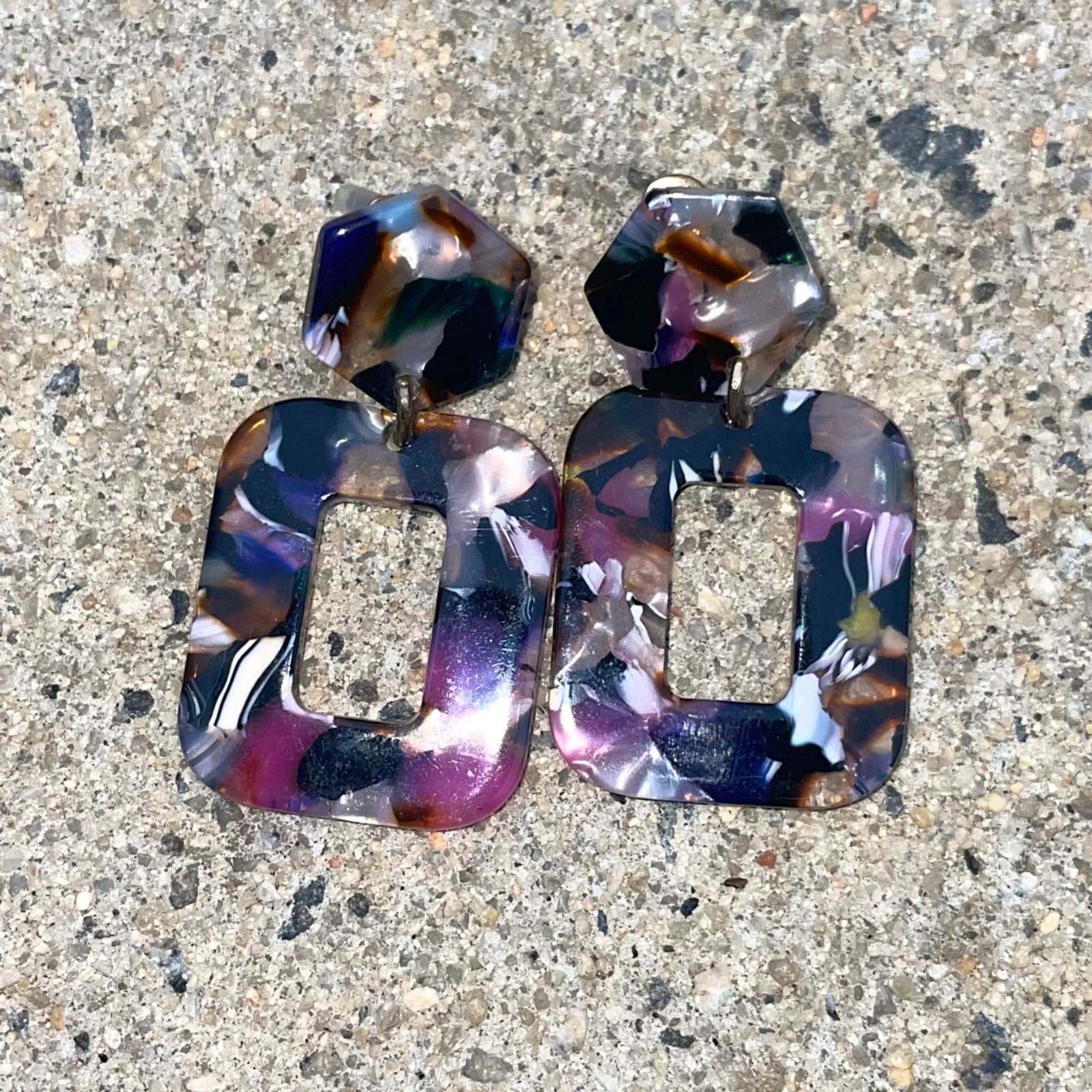 Tortoise Marbled Acrylic Resin Geometric Statement Drop Earrings Multicolor NWT