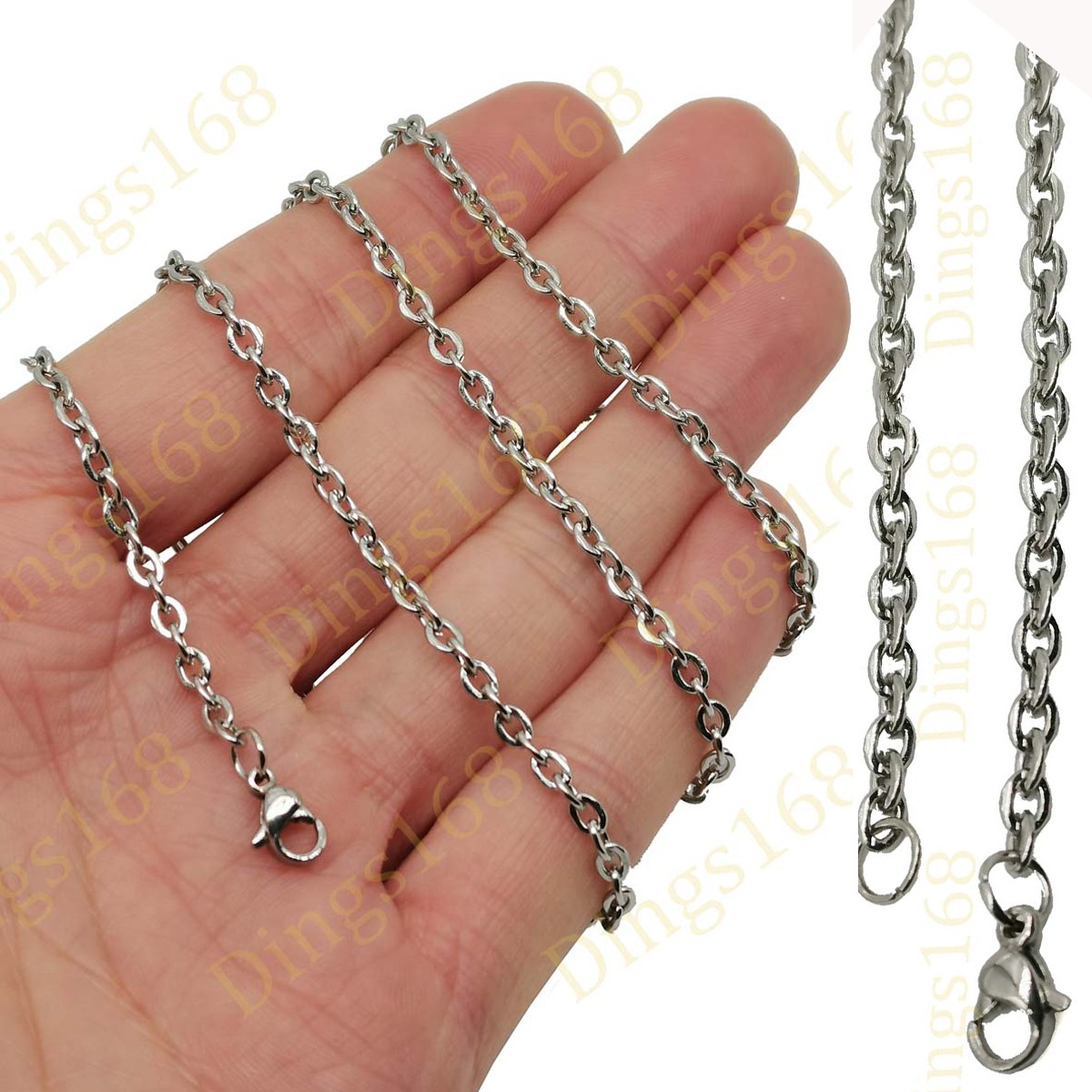 18K White Gold Filled Tarnish/Lead-Free 3mm 24″ Rolo Cable Chain Necklace Y146W