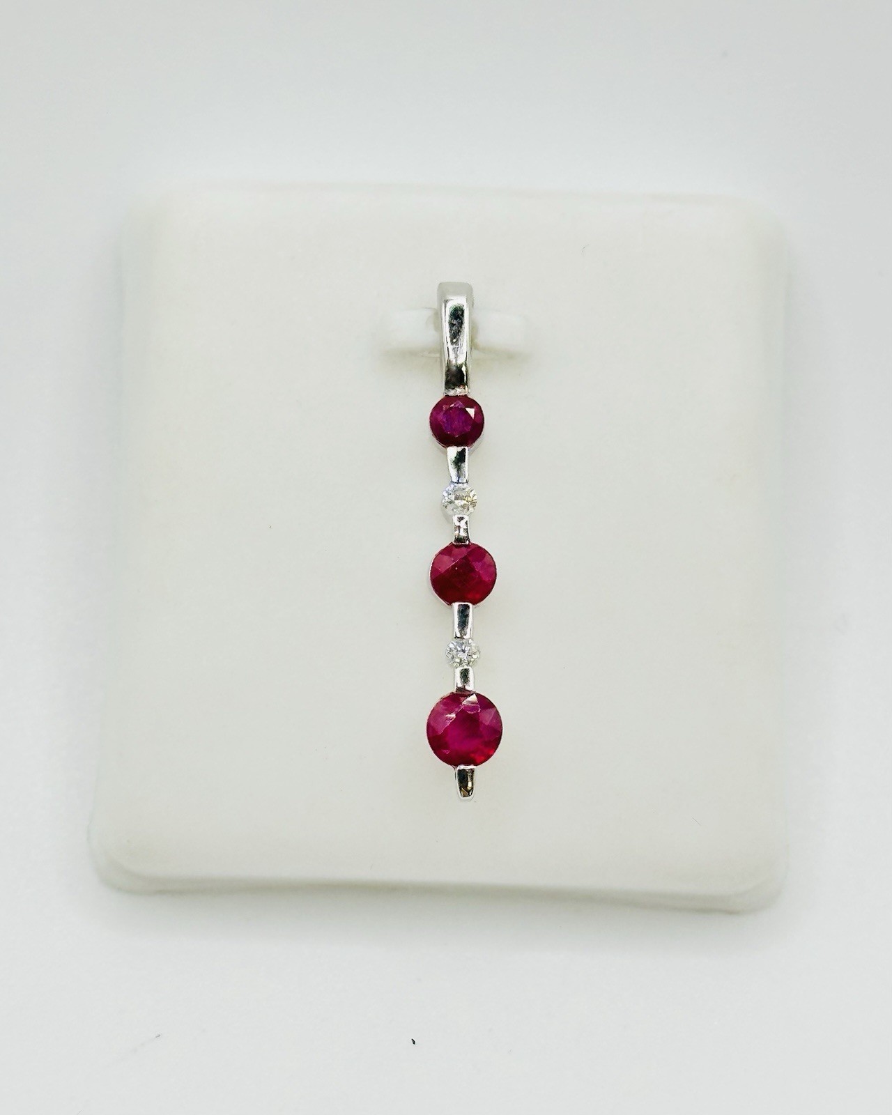 .50ctw Natural Ruby & Diamond Five-Stone Graduated Pendant 14k White Gold 1”
