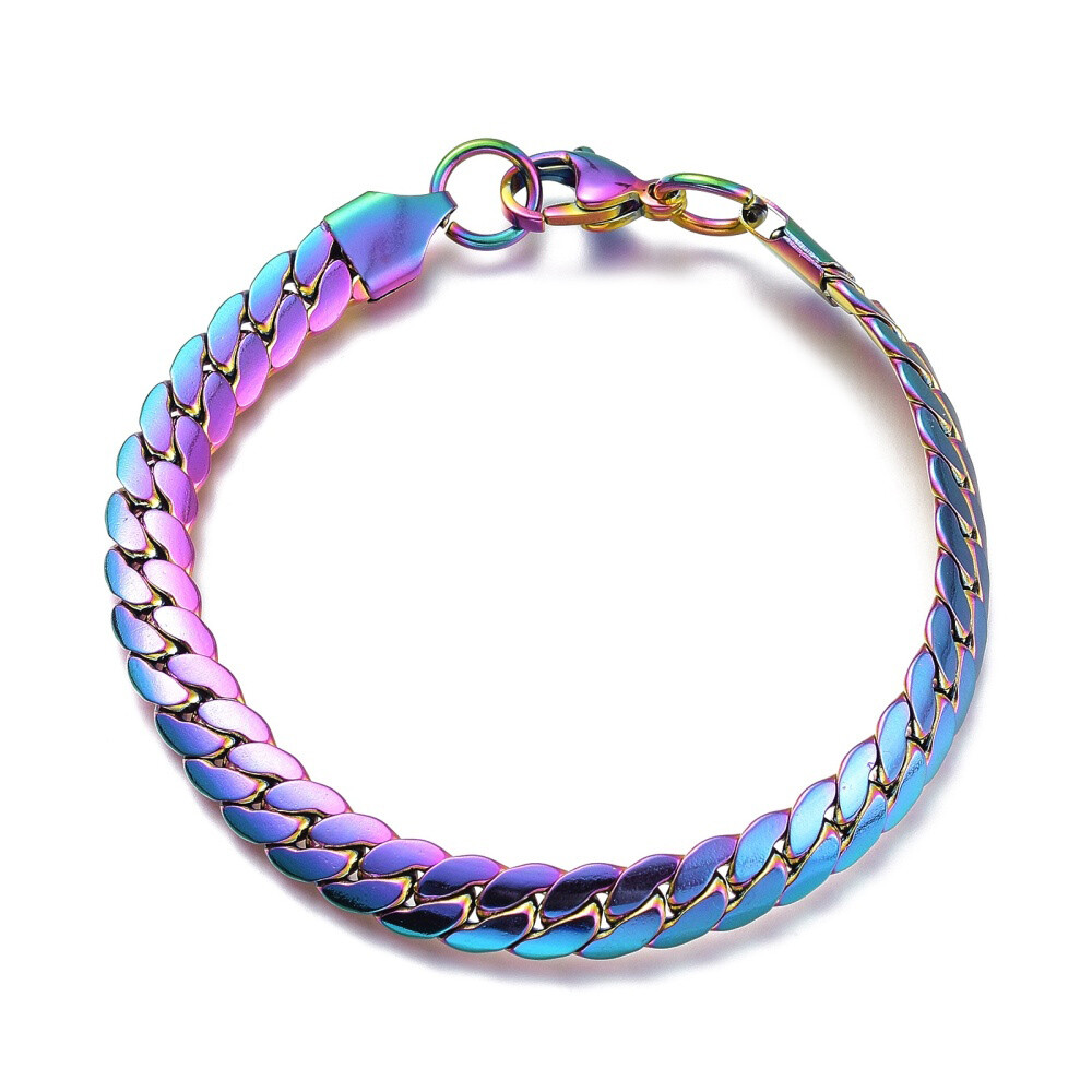 Stainless Steel Cuban Bracelet Lobster Multi-color 7″ 6.3mm Z199