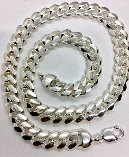 Hand Polished 12mm SolidMiami Cuban Link Chain 925 Sterling Silver Men’s 22″-30″