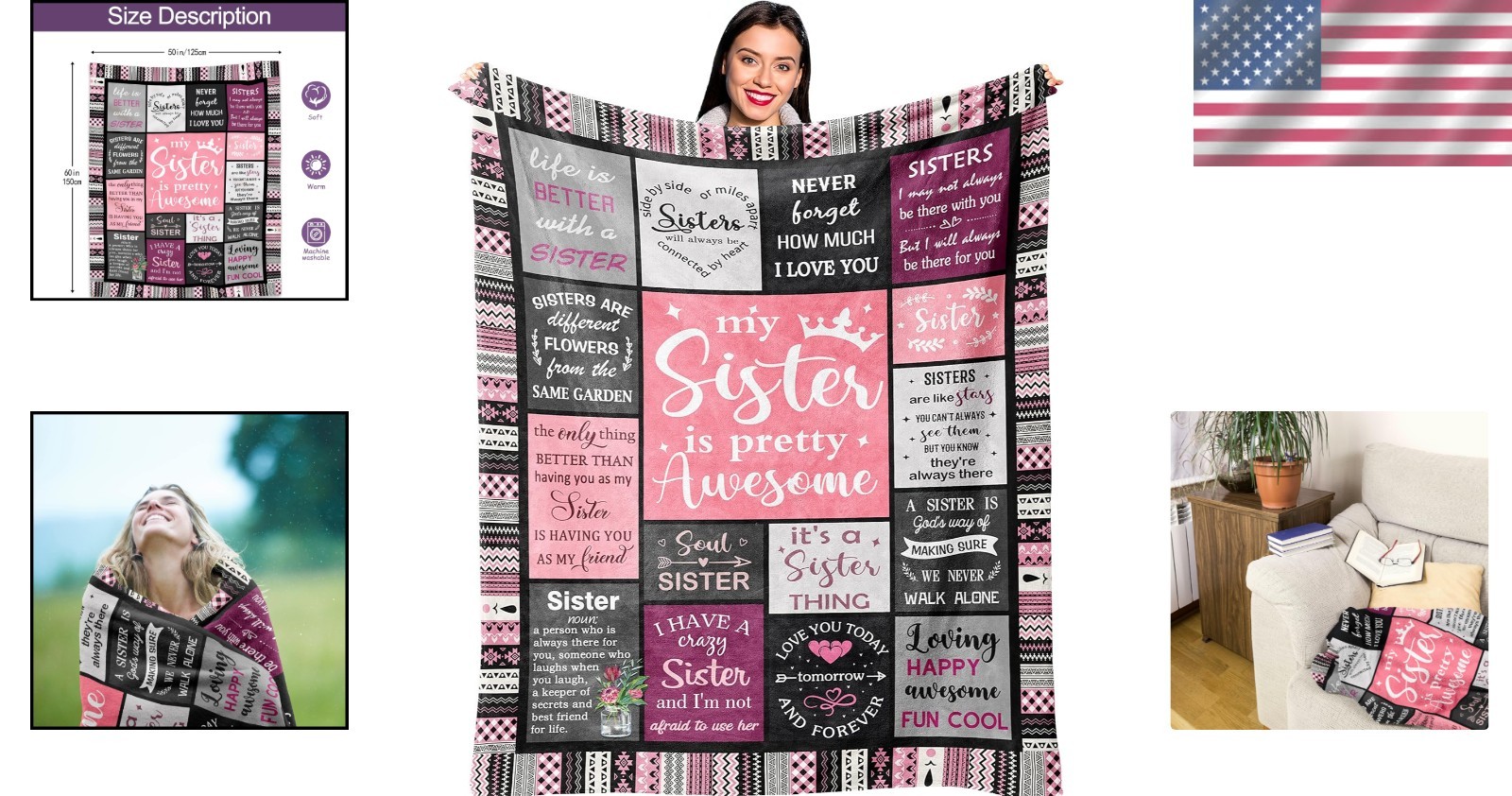 Luxurious 60″ x 50″ Fleece Throw Blanket – Perfect Sister Gift for All Occasions