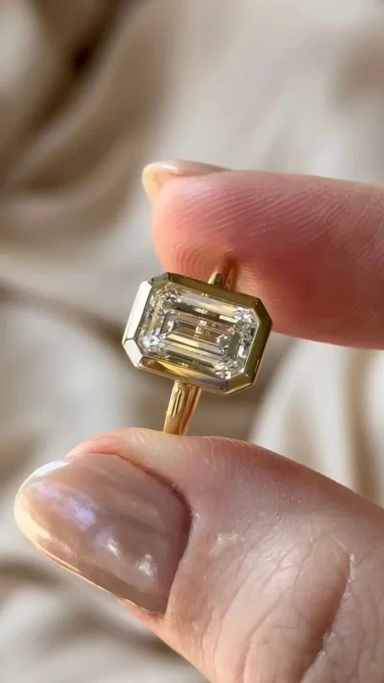 Emerald Cut Diamond Ring IGI Certified Lab Grown 3 Ct 14k Yellow Gold VVS E F